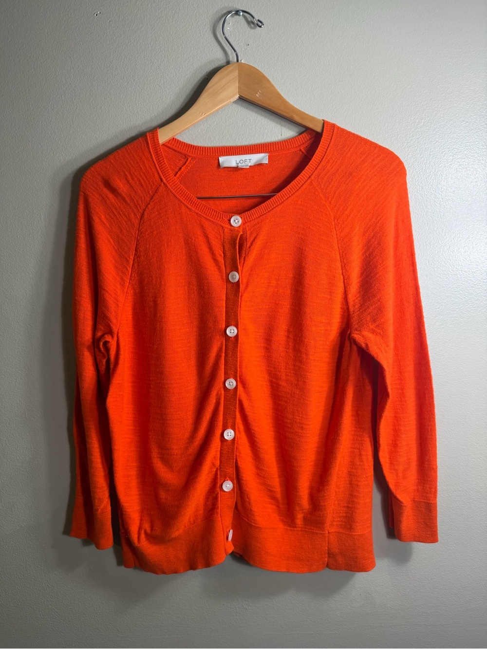 LOFT 100% Cotton Orange Button Front Cardigan Sweater Size M
